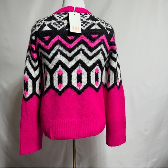 Gianni Bini Hot Pink Fuchsia Black Geometric Sweater Top NWT Large 80s 90s - Picture 4 of 6